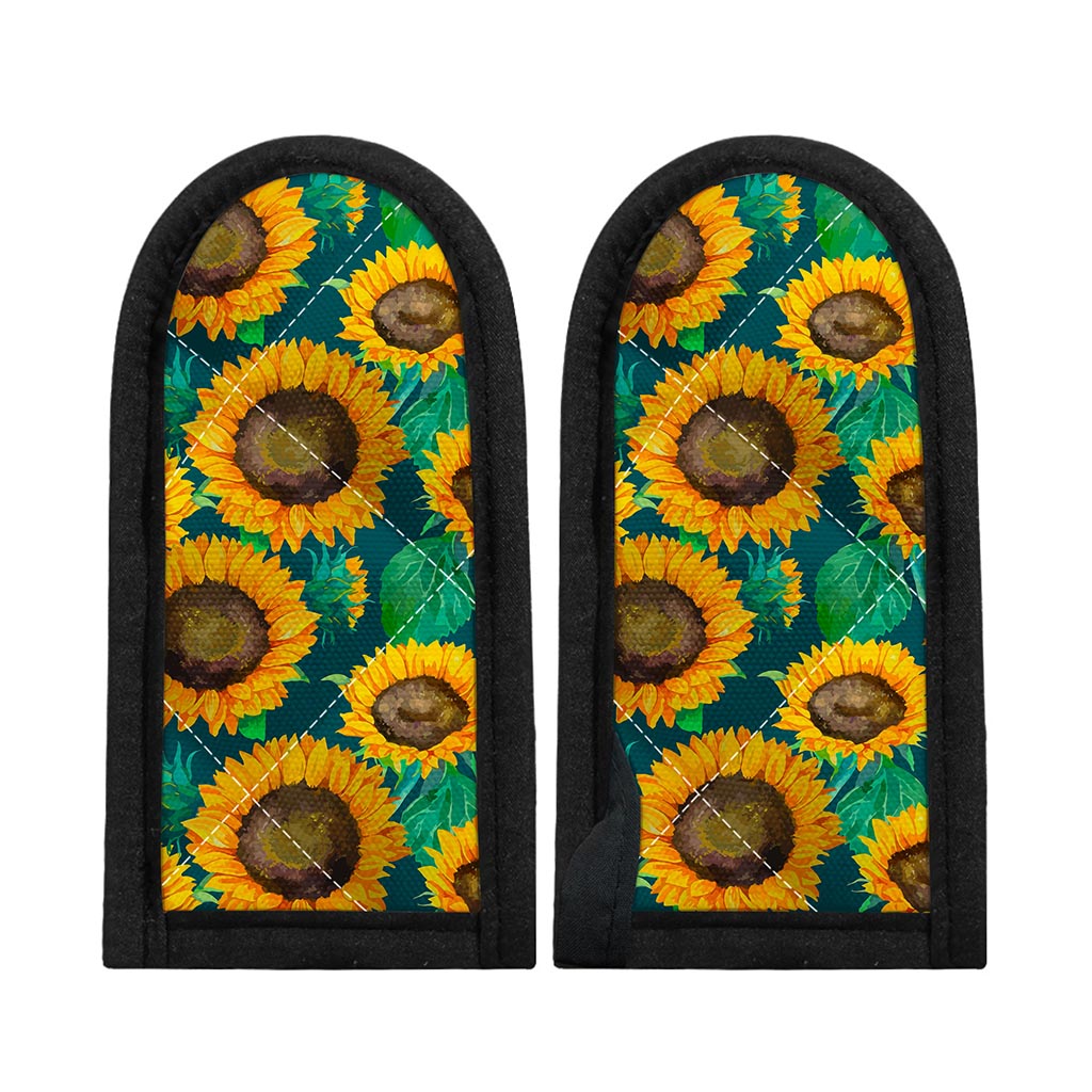 Green Watercolor Sunflower Pattern Print Skillet Handle Cover