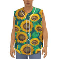 Green Watercolor Sunflower Pattern Print Sleeveless Baseball Jersey