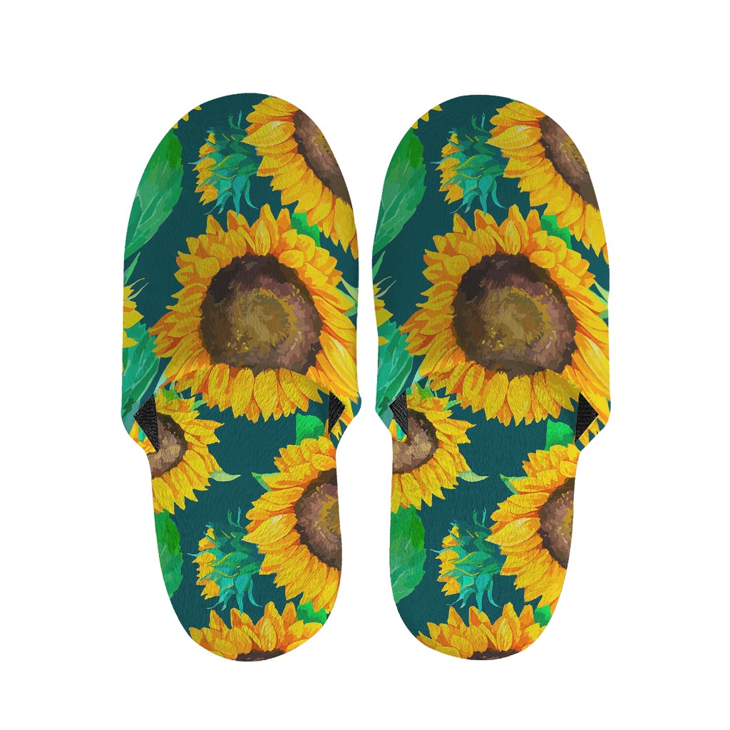 Green Watercolor Sunflower Pattern Print Slippers