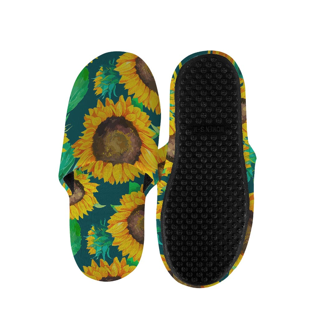Green Watercolor Sunflower Pattern Print Slippers