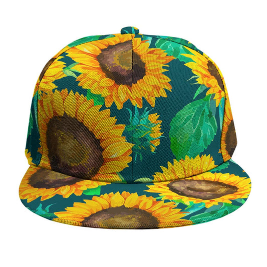 Green Watercolor Sunflower Pattern Print Snapback Cap