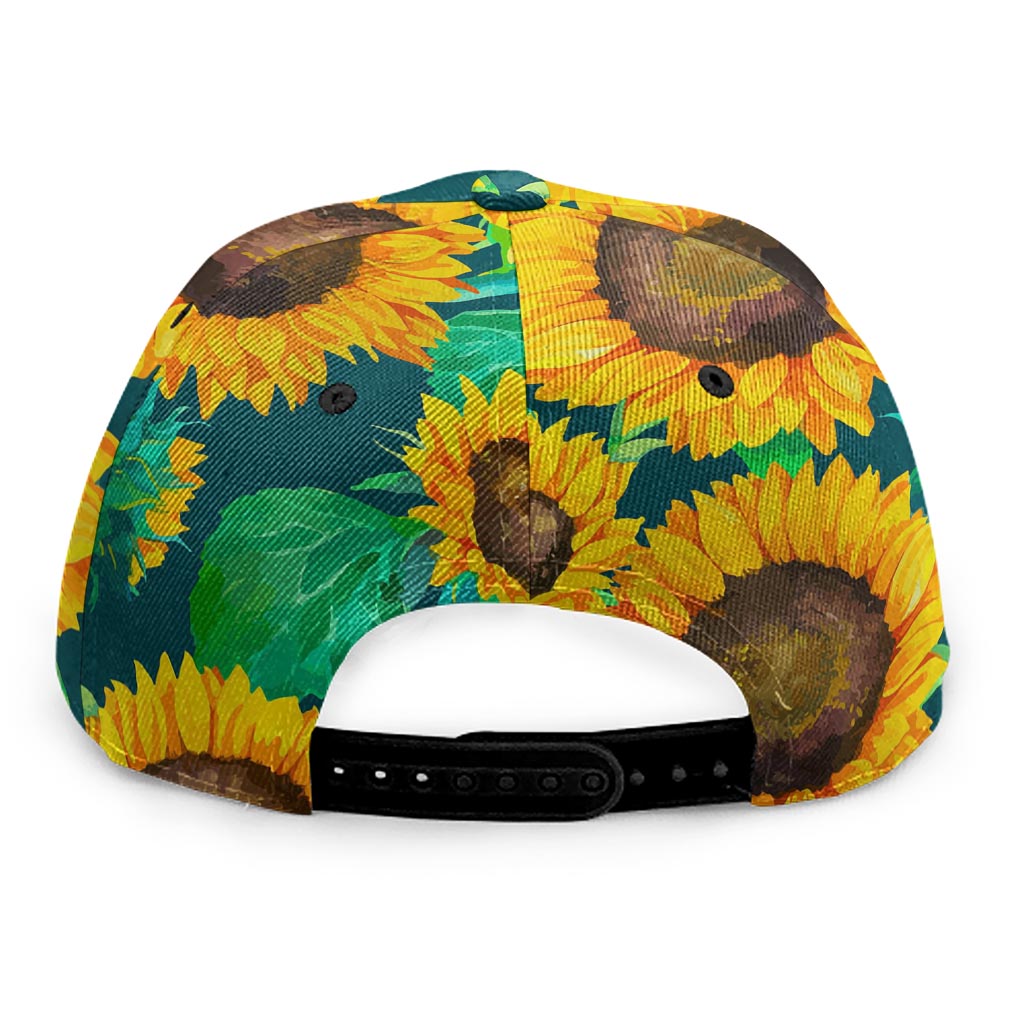 Green Watercolor Sunflower Pattern Print Snapback Cap