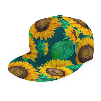 Green Watercolor Sunflower Pattern Print Snapback Cap