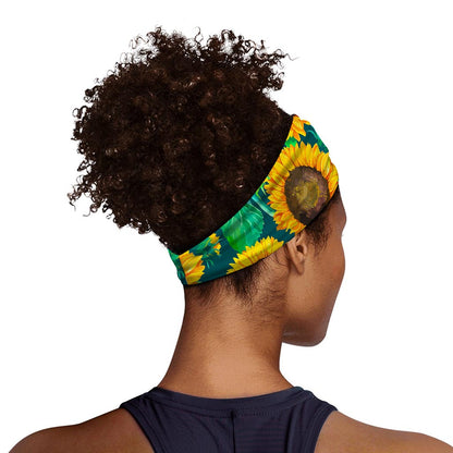Green Watercolor Sunflower Pattern Print Sports Headband