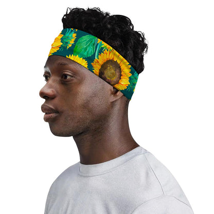 Green Watercolor Sunflower Pattern Print Sports Headband