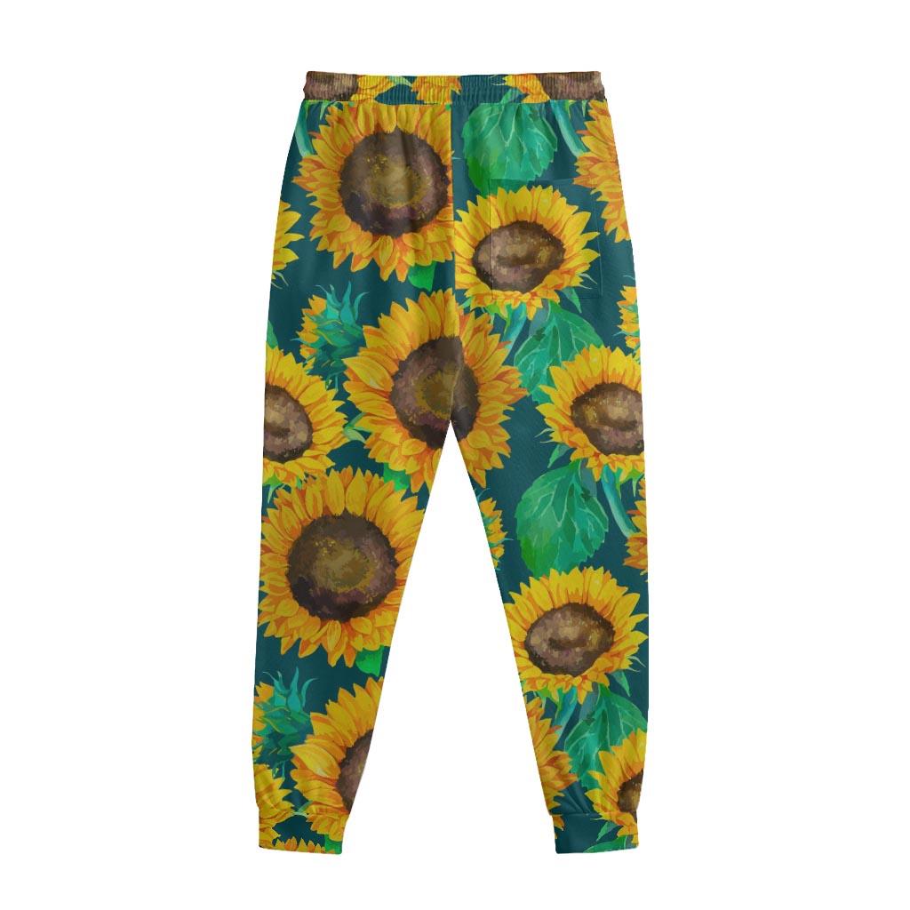 Green Watercolor Sunflower Pattern Print Sweatpants