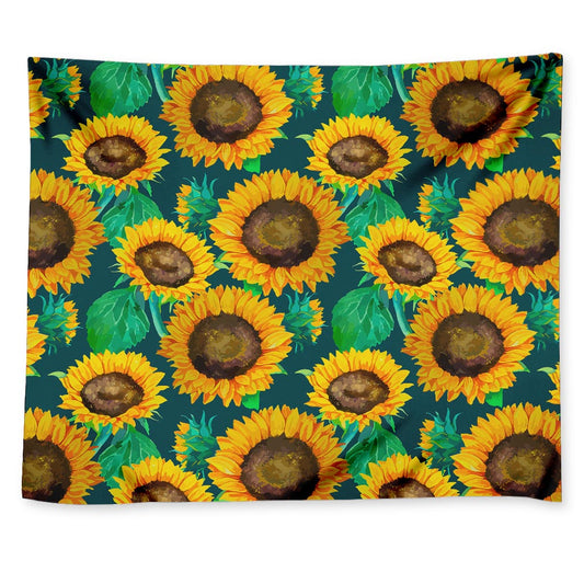 Green Watercolor Sunflower Pattern Print Tapestry