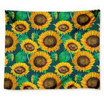 Green Watercolor Sunflower Pattern Print Tapestry