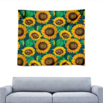 Green Watercolor Sunflower Pattern Print Tapestry