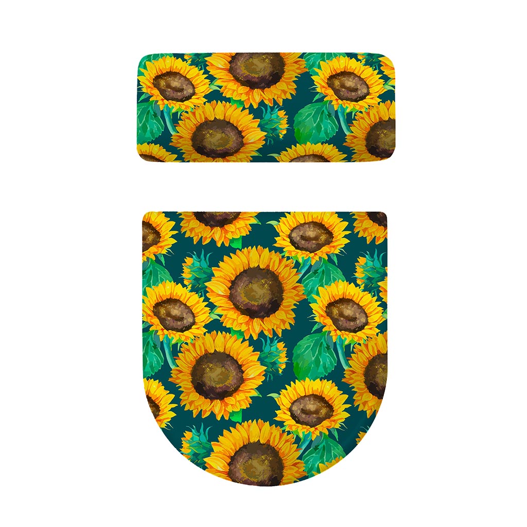 Green Watercolor Sunflower Pattern Print Toilet Lid And Tank Cover Set