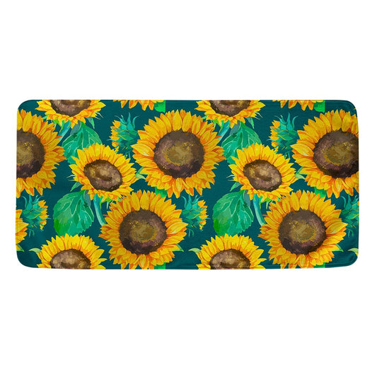 Green Watercolor Sunflower Pattern Print Towel