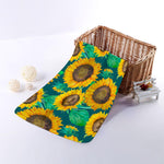 Green Watercolor Sunflower Pattern Print Towel