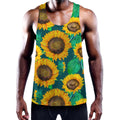 Green Watercolor Sunflower Pattern Print Men's Workout Tank Top