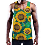Green Watercolor Sunflower Pattern Print Training Tank Top