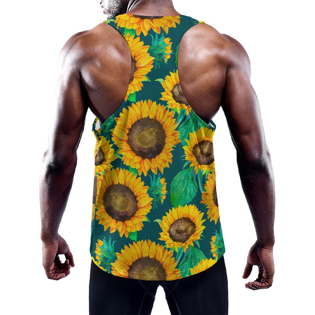 Green Watercolor Sunflower Pattern Print Training Tank Top