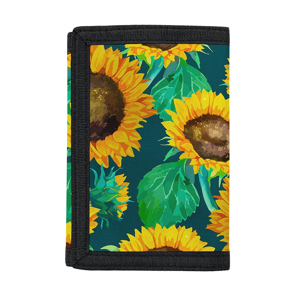 Green Watercolor Sunflower Pattern Print Trifold Wallet