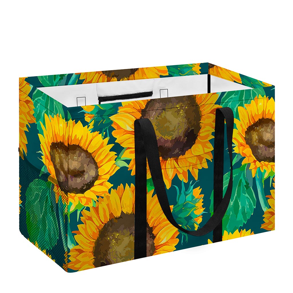 Green Watercolor Sunflower Pattern Print Utility Tote Bag