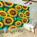 Green Watercolor Sunflower Pattern Print Wall Sticker