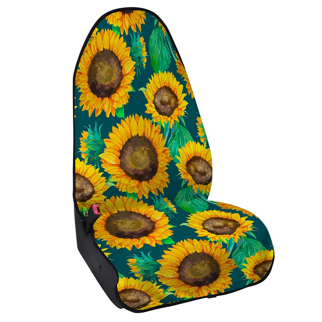 Green Watercolor Sunflower Pattern Print Waterproof Car Seat Cover