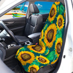 Green Watercolor Sunflower Pattern Print Waterproof Car Seat Cover