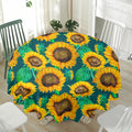 Green Watercolor Sunflower Pattern Print Waterproof Round Tablecloth