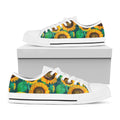 Green Watercolor Sunflower Pattern Print White Low Top Sneakers