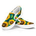 Green Watercolor Sunflower Pattern Print White Slip On Sneakers