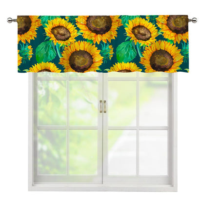 Green Watercolor Sunflower Pattern Print Window Valance