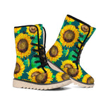 Green Watercolor Sunflower Pattern Print Winter Boots