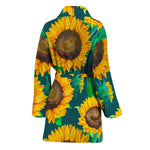 Green Watercolor Sunflower Pattern Print Women's Bathrobe