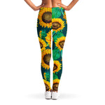 Green Watercolor Sunflower Pattern Print Women's Leggings