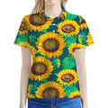 Green Watercolor Sunflower Pattern Print Women's Polo Shirt