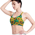 Green Watercolor Sunflower Pattern Print Women's Sports Bra