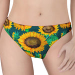 Green Watercolor Sunflower Pattern Print Women's Thong