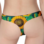 Green Watercolor Sunflower Pattern Print Women's Thong