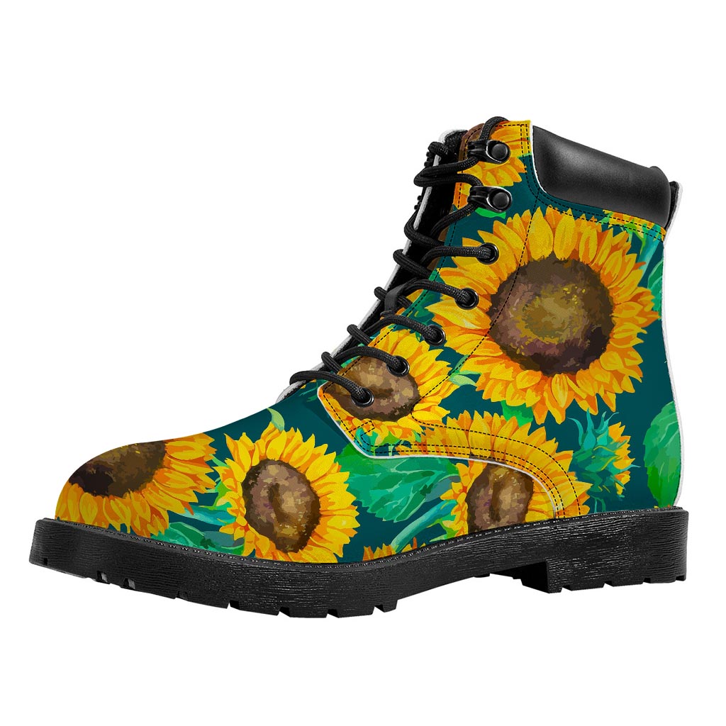 Green Watercolor Sunflower Pattern Print Work Boots