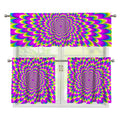 Green Wave Moving Optical Illusion 3 Piece Kitchen Curtains