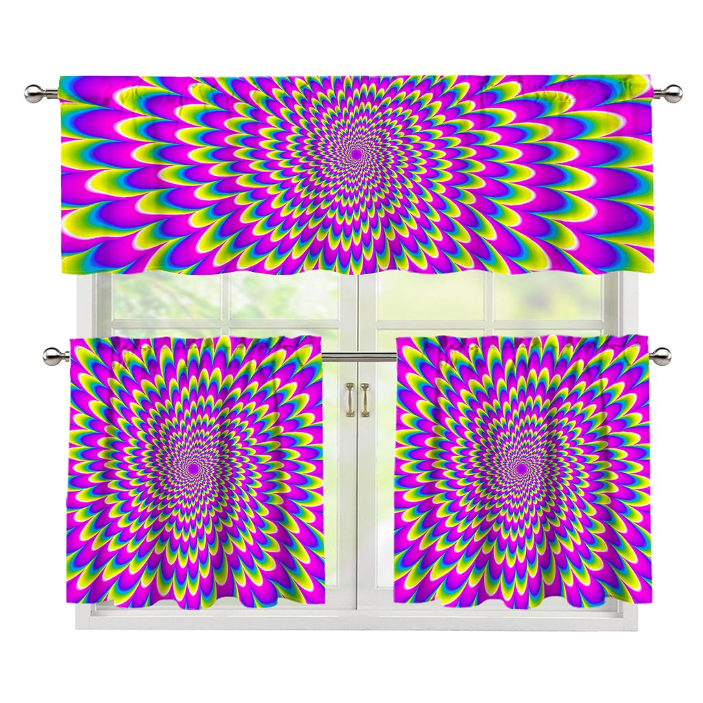 Green Wave Moving Optical Illusion 3 Piece Kitchen Curtains