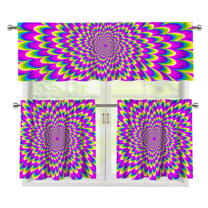 Green Wave Moving Optical Illusion 3 Piece Kitchen Curtains