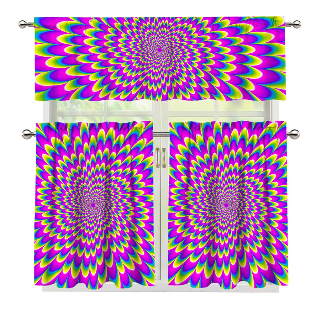 Green Wave Moving Optical Illusion 3 Piece Kitchen Curtains