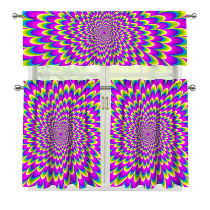 Green Wave Moving Optical Illusion 3 Piece Kitchen Curtains