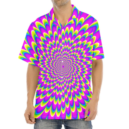 Green Wave Moving Optical Illusion Aloha Shirt