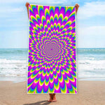 Green Wave Moving Optical Illusion Beach Towel