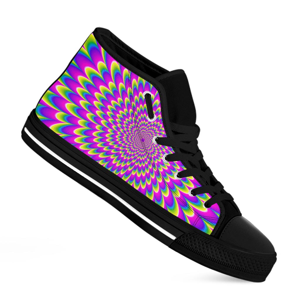 Green Wave Moving Optical Illusion Black High Top Sneakers
