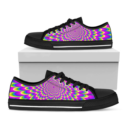 Green Wave Moving Optical Illusion Black Low Top Sneakers