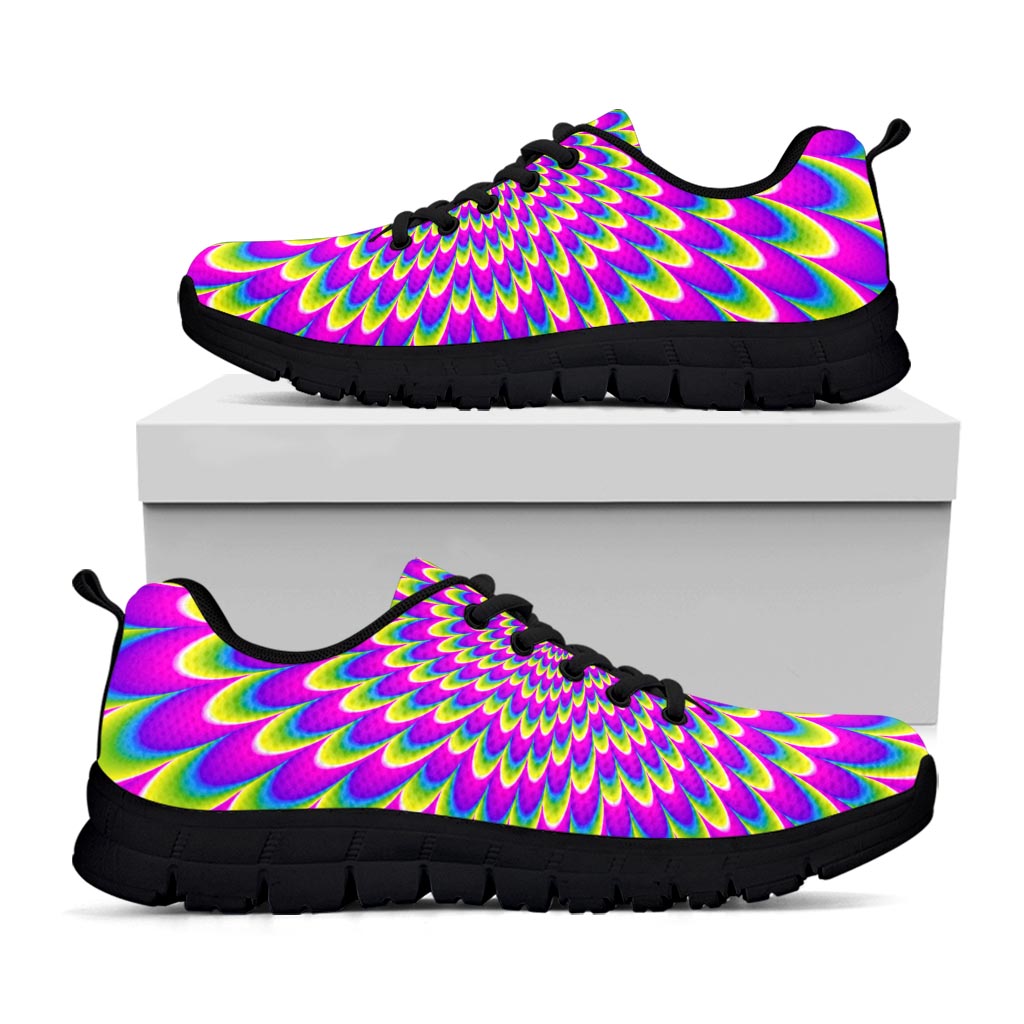 Green Wave Moving Optical Illusion Black Running Shoes