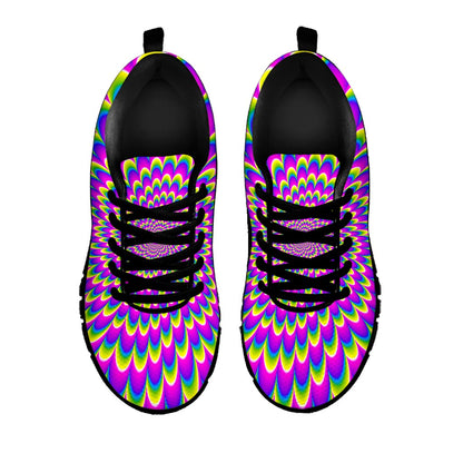 Green Wave Moving Optical Illusion Black Running Shoes