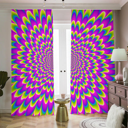 Green Wave Moving Optical Illusion Blackout Pencil Pleat Curtains
