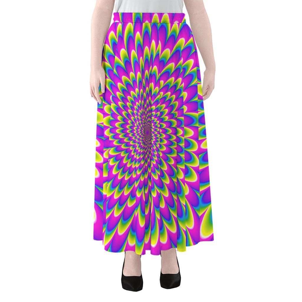 Green Wave Moving Optical Illusion Chiffon Maxi Skirt