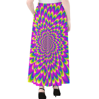 Green Wave Moving Optical Illusion Chiffon Maxi Skirt